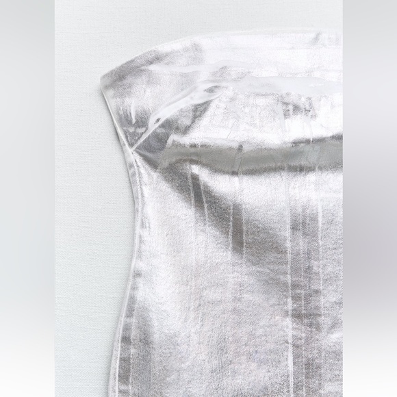 Zara ZW FITTED METALLIC DRESS. Silver. Size XS. New with Tags. - Picture 7 of 8
